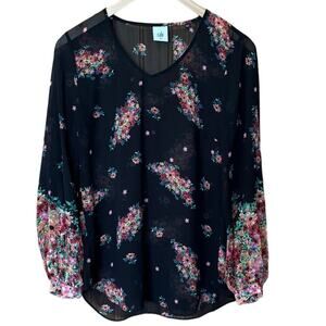 Cabi Top Women XS Blouse Blooming Sheer Black Floral Popover Lightweight Garden